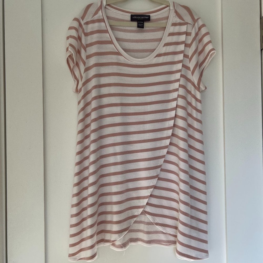 Pea in the Pod Striped Nursing Shirt Nude & White